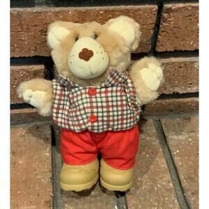 Vintage 1986 Furskins Plush Bear Red Pants Plaid Shirt & Boots 7” Tall